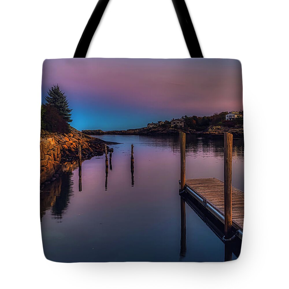Perkins Cove Tote Bag featuring the photograph A Beautiful Night in Perkins Cove by Penny Polakoff