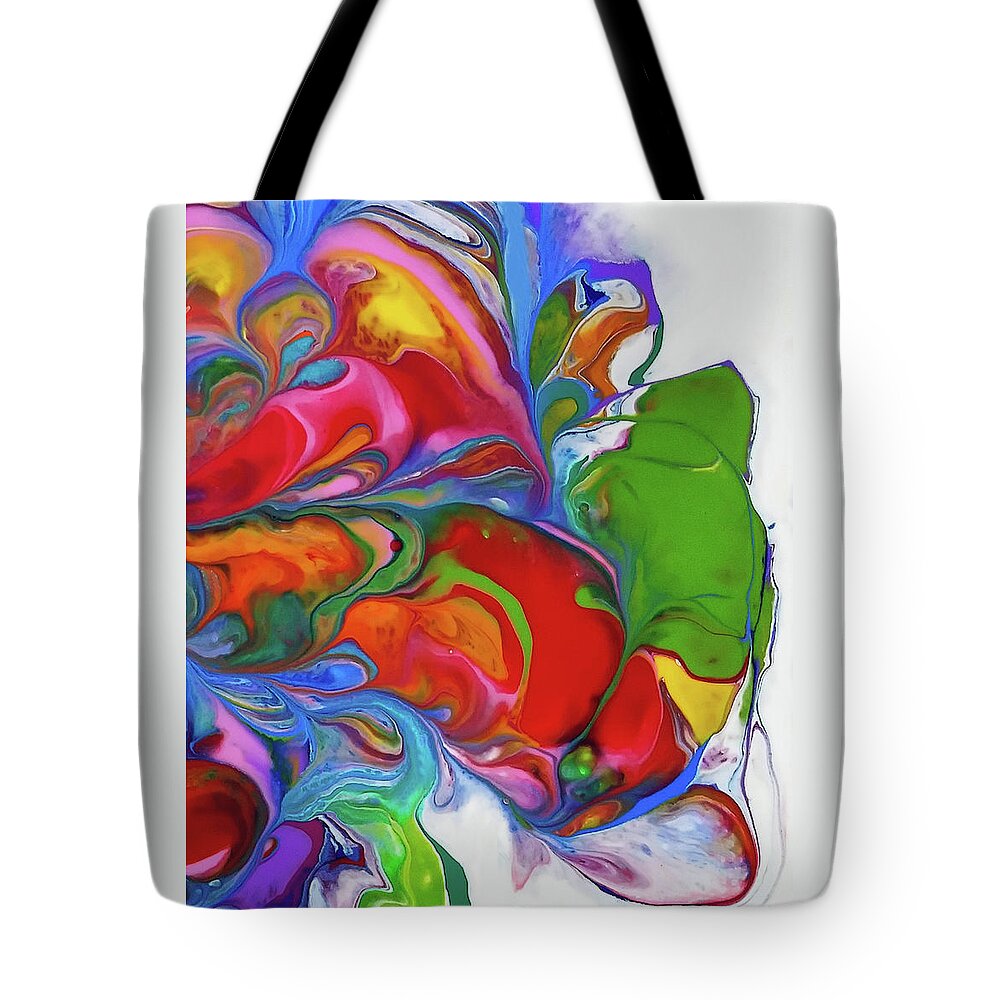 Bright Rainbow Colors Abstract Floral Tote Bag featuring the painting A Bit Of Merry by Deborah Erlandson