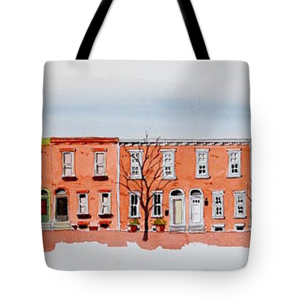 Watercolor Tote Bag featuring the painting A bit of Scott Street 7x30 by William Renzulli