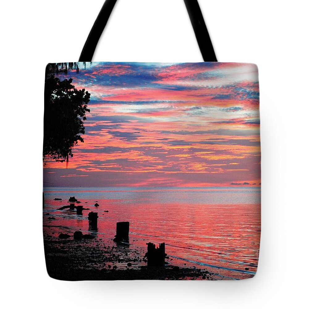 Twilight Tote Bag featuring the photograph Blood-red sunset in the Pacific by On da Raks