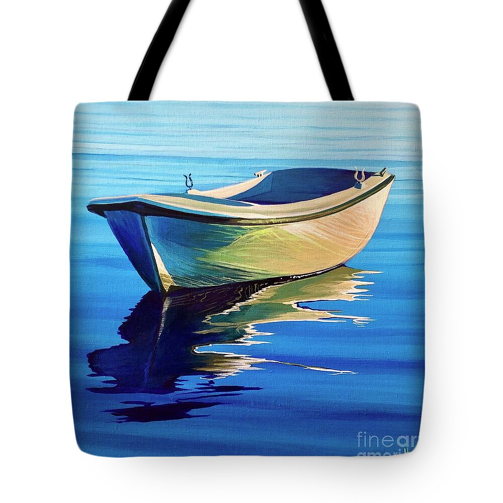 Boat Tote Bag featuring the painting A Boat With No Name by Hunter Jay
