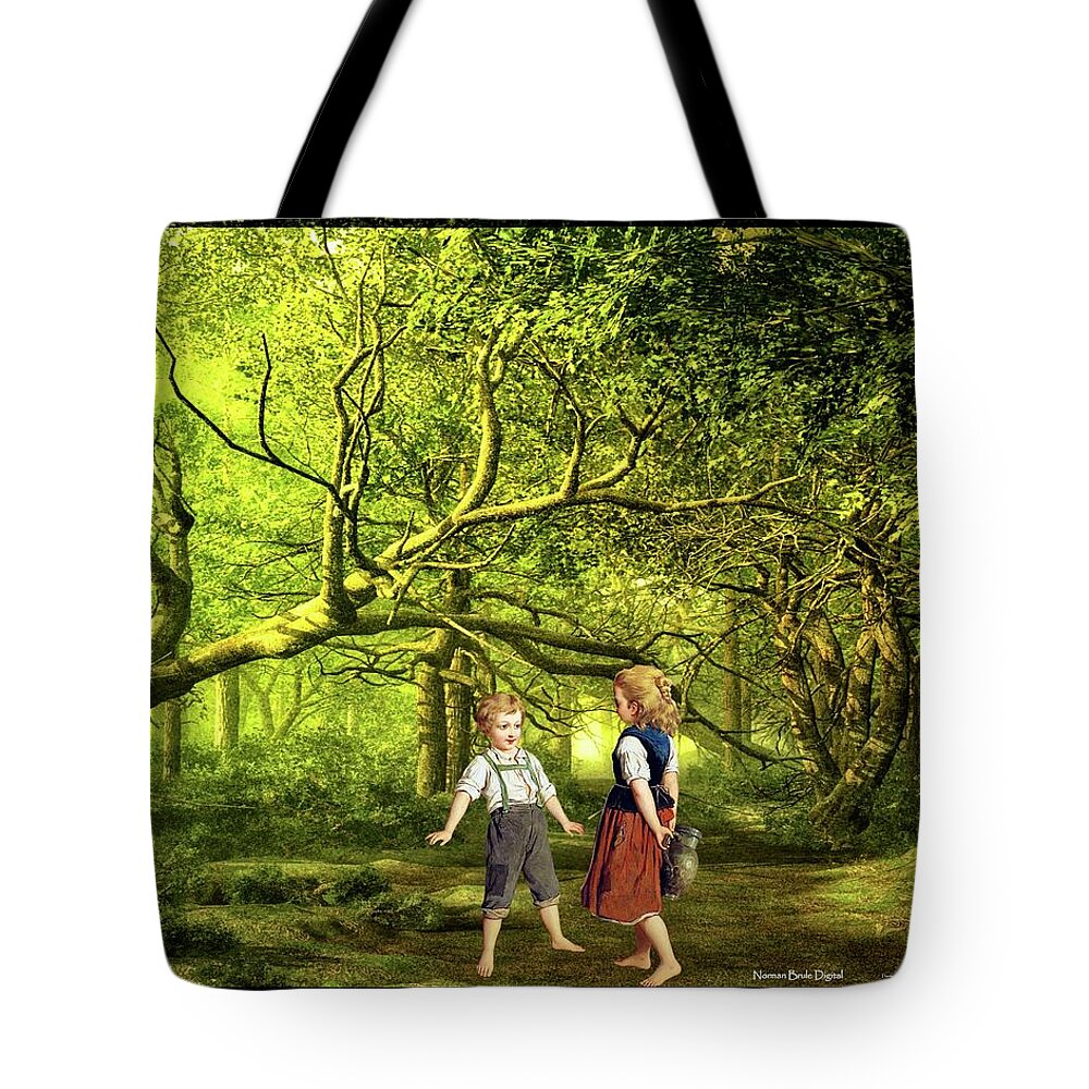 Boy Tote Bag featuring the digital art A Boy and a Girl by Norman Brule