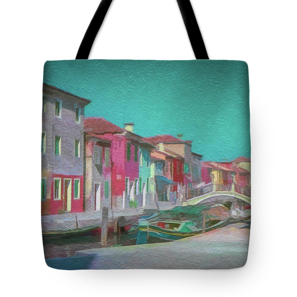 Burano Tote Bag featuring the digital art A canal on Burano by Frank Lee