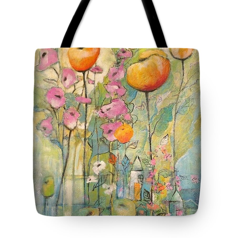 Poppies Tote Bag featuring the mixed media A Charmed Life by Eleatta Diver