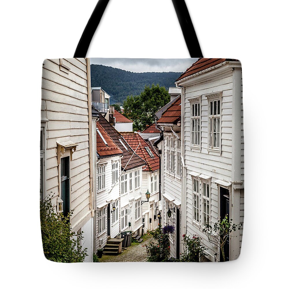 Town Tote Bag featuring the photograph A Charming Lane in Bergen by W Chris Fooshee
