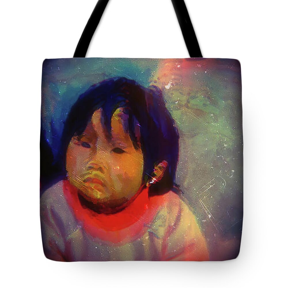Child Painting Tote Bag featuring the digital art A child's portrait by Cathy Anderson