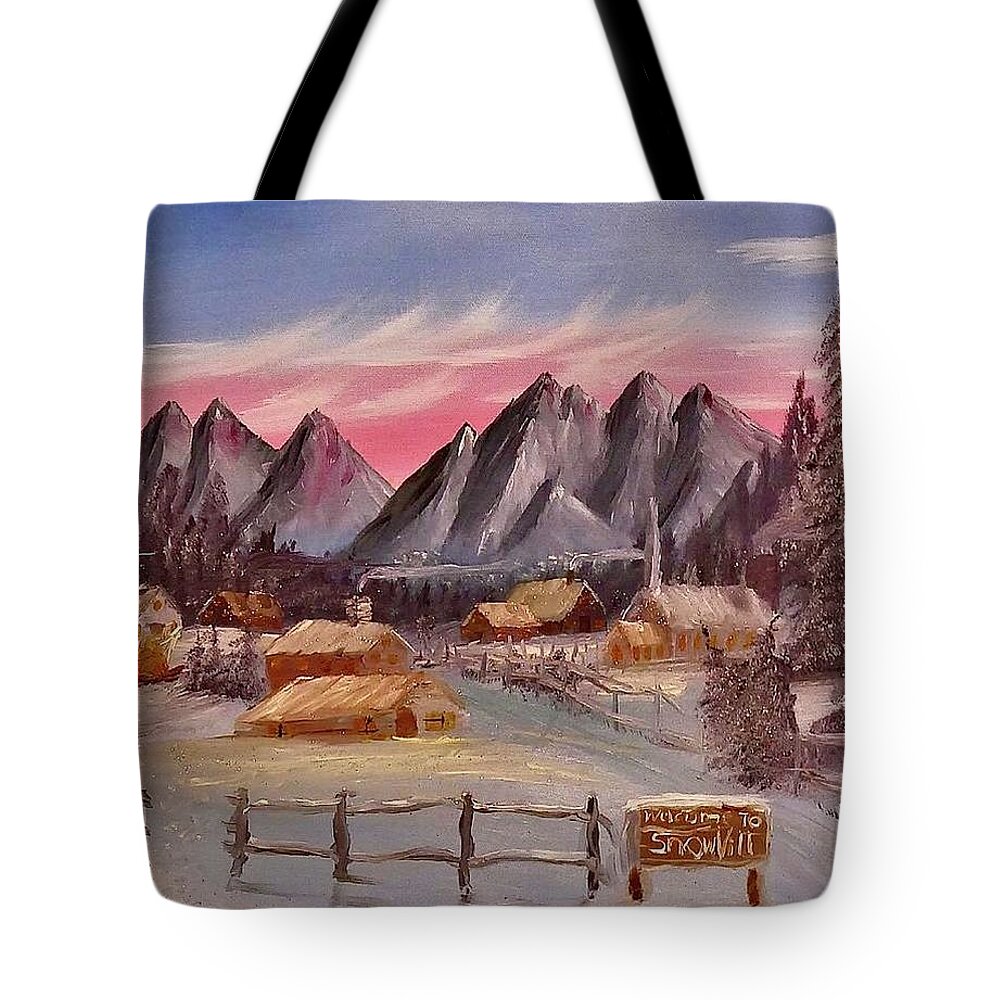  Tote Bag featuring the painting A Christmas Village by Jesse Entz