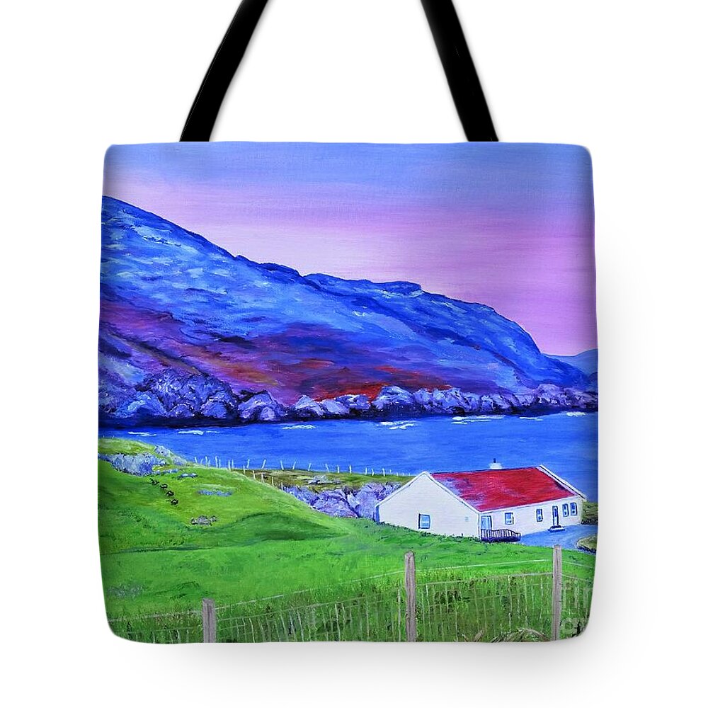 Donegal Ireland Tote Bag featuring the painting A Cottage in Marmore Gap, Dongel, Ireland by Lisa Rose Musselwhite