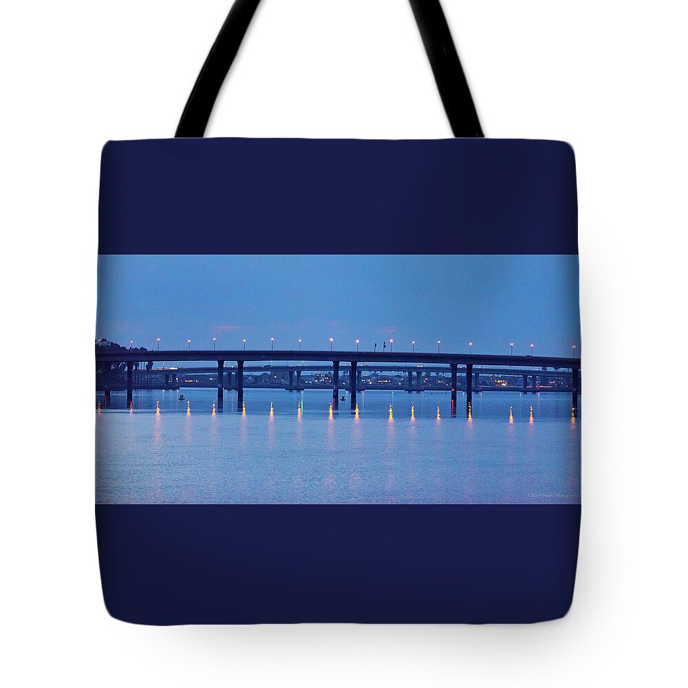 Ocean Tote Bag featuring the photograph A Crossing of the Bay by Ryan Huebel
