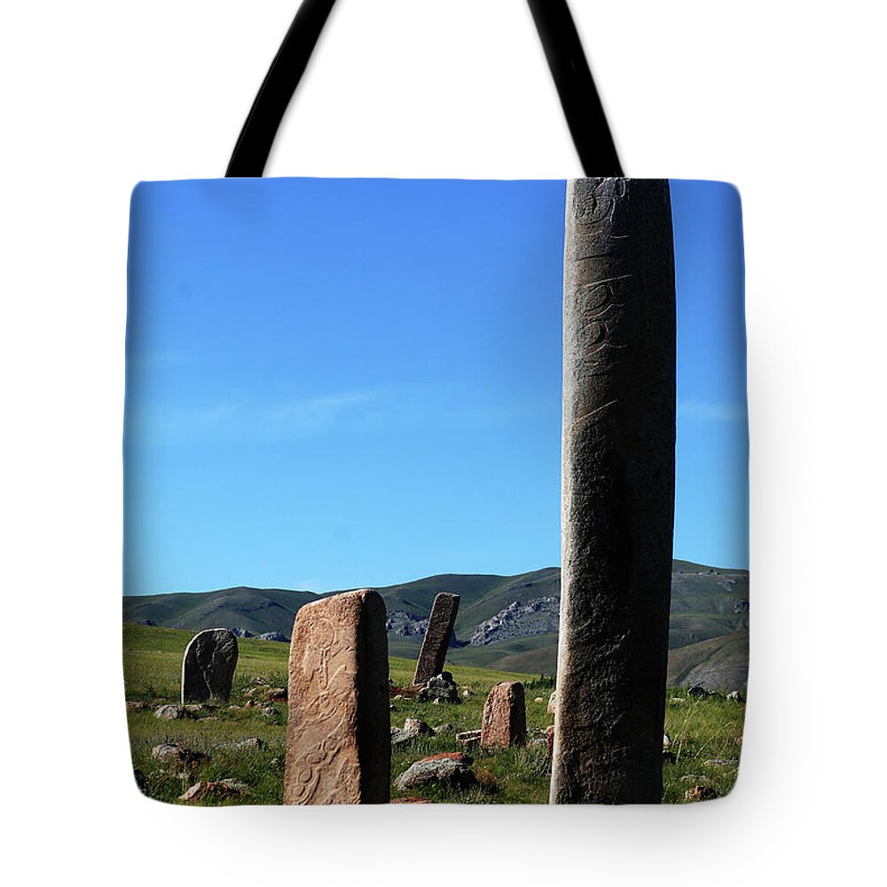A Deer Statue Thousands Of Years Ago Tote Bag featuring the photograph A deer statue thousands of years ago by Elbegzaya Lkhagvasuren