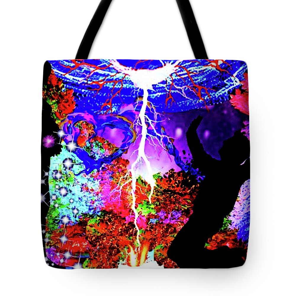A Fathers Love Poem Tote Bag featuring the digital art A Fathers Love Bursts Before Baby's Dawn by Stephen Battel