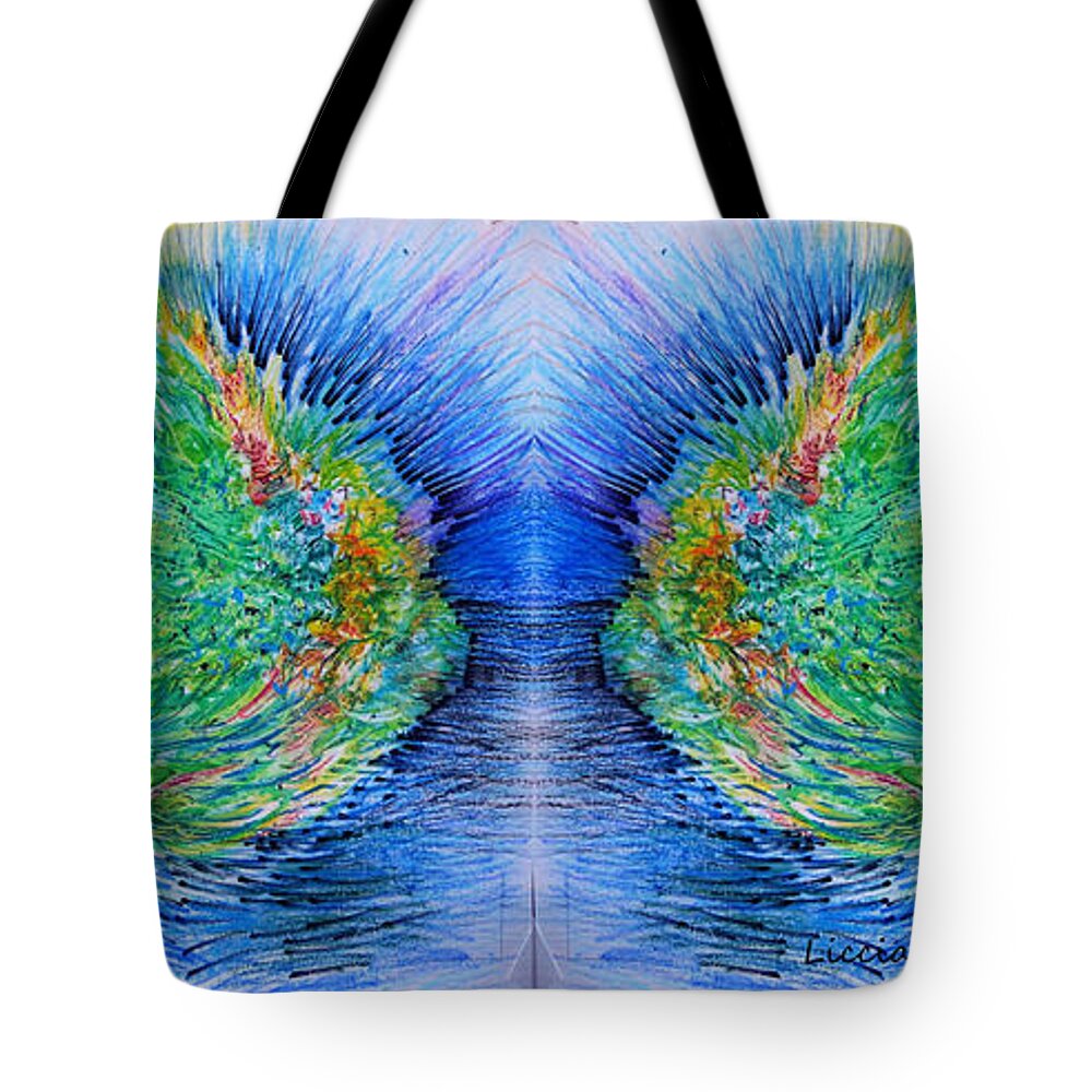Blues And Greens Tote Bag featuring the drawing A Fishy Abstract by Rosanne Licciardi