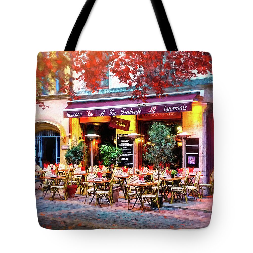 Lyon Tote Bag featuring the photograph A French Restaurant Vieux Lyon France by Carol Japp