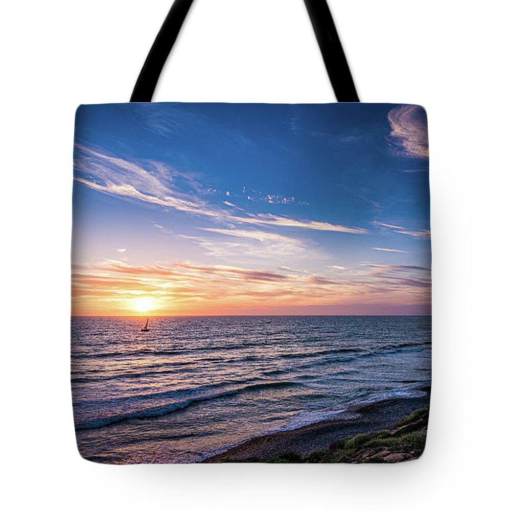 Beach Tote Bag featuring the photograph A Glorious Sunset at North Ponto, Carlsbad State Beach by David Levin
