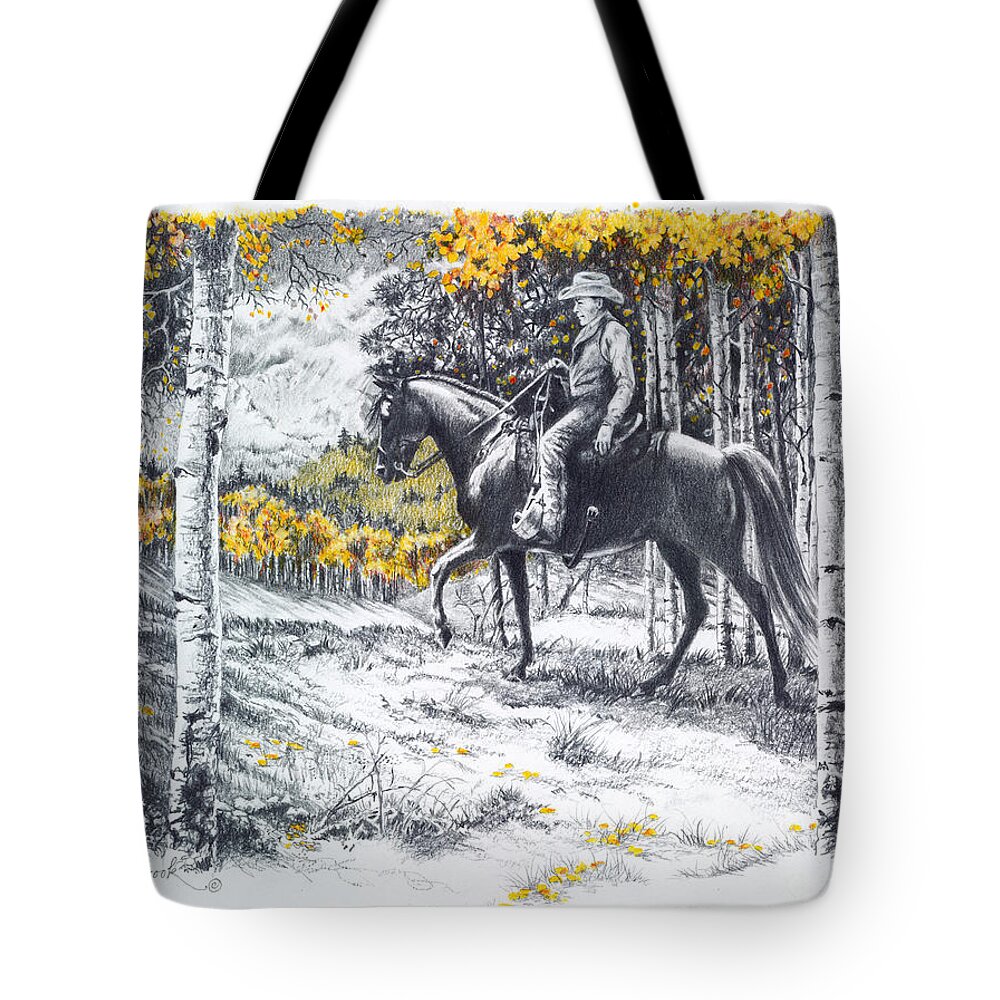 Aspen Tote Bag featuring the drawing A Golden Opportunity by Jill Westbrook
