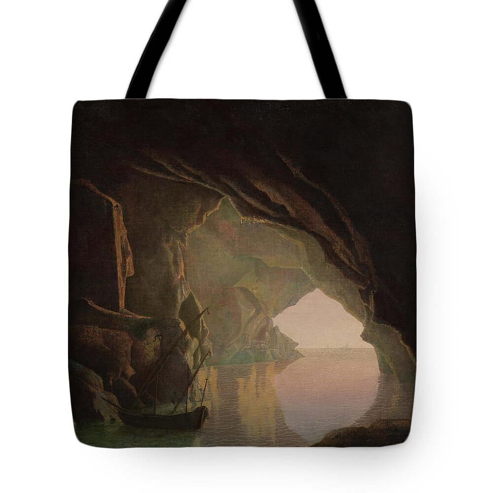  18th Century Art Tote Bag featuring the painting A Grotto in the Gulf of Salerno, Sunset by Joseph Wright