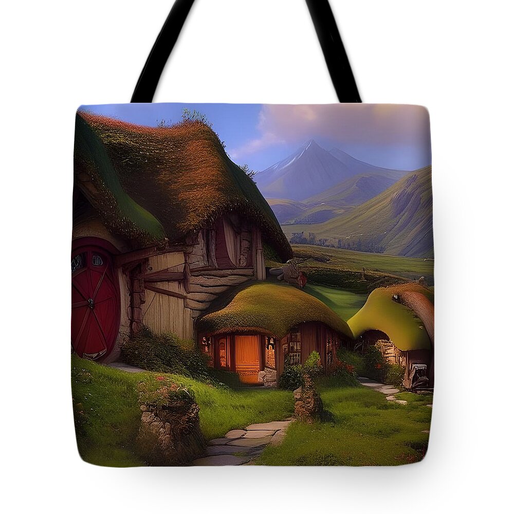Hobbits Tote Bag featuring the digital art A Hobbits Home by Angela Hobbs