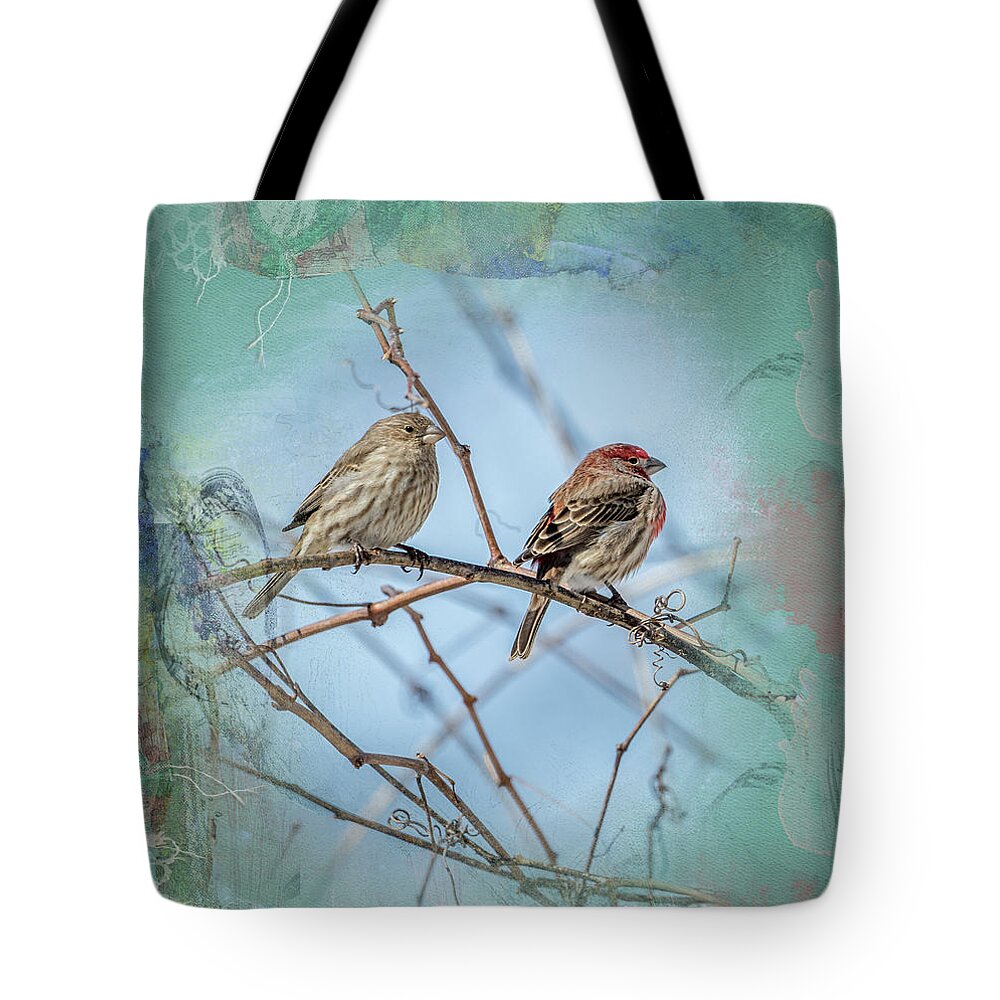 House Finch Tote Bag featuring the photograph A House Finch Love Story by Sandra Rust