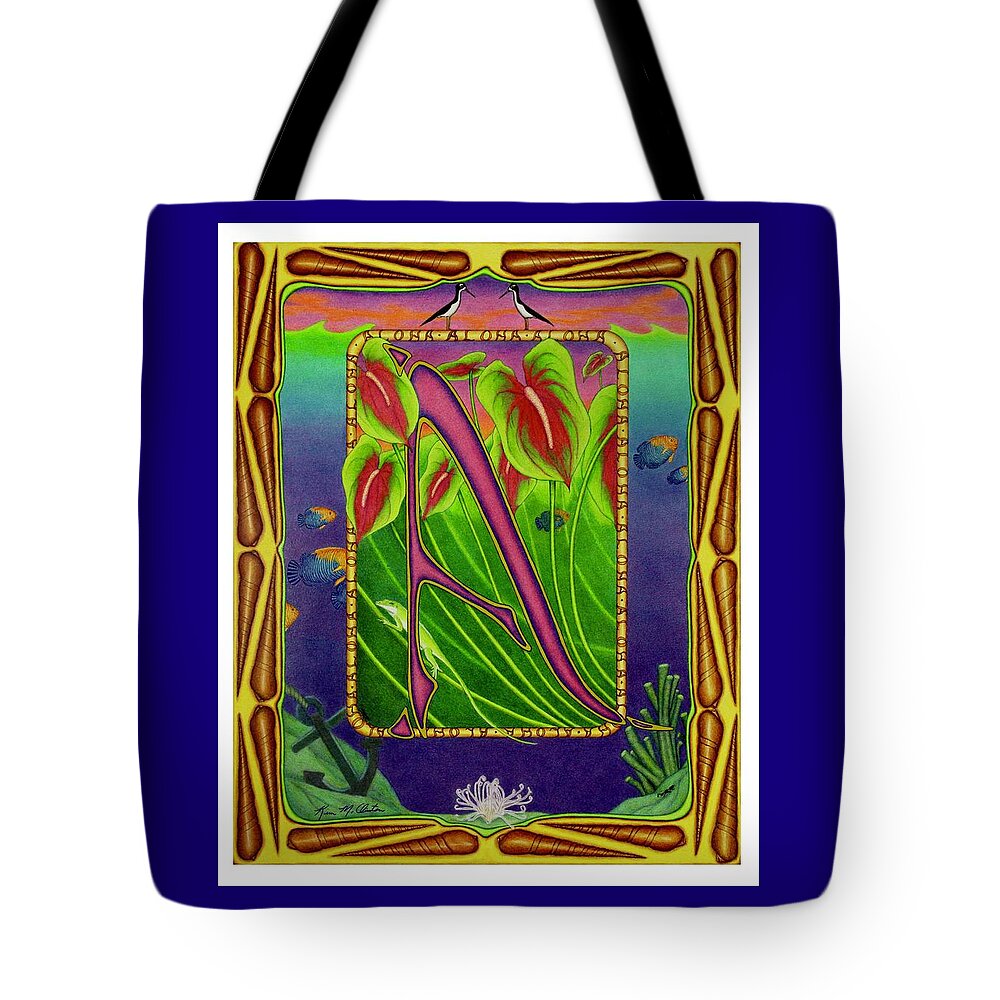 Kim Mcclinton Tote Bag featuring the drawing A is for Aloha by Kim McClinton