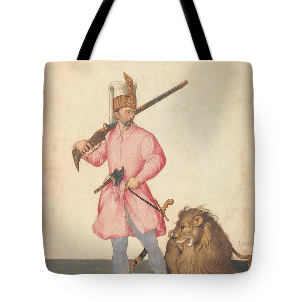 16th Century Painters Tote Bag featuring the drawing A Janissary of War with a Lion by Jacopo Ligozzi