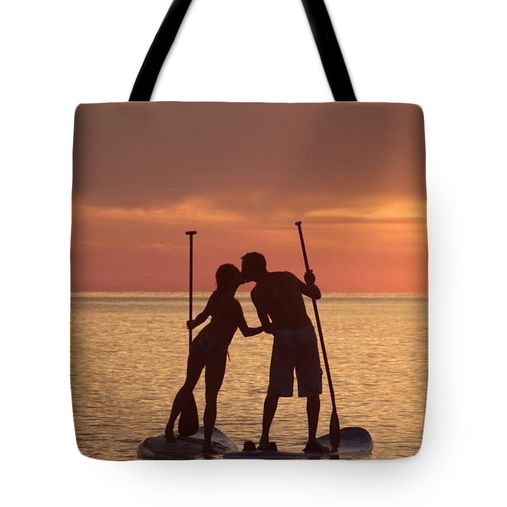 Horizontal Photo Tote Bag featuring the photograph A Kiss at Sunset by Valerie Collins