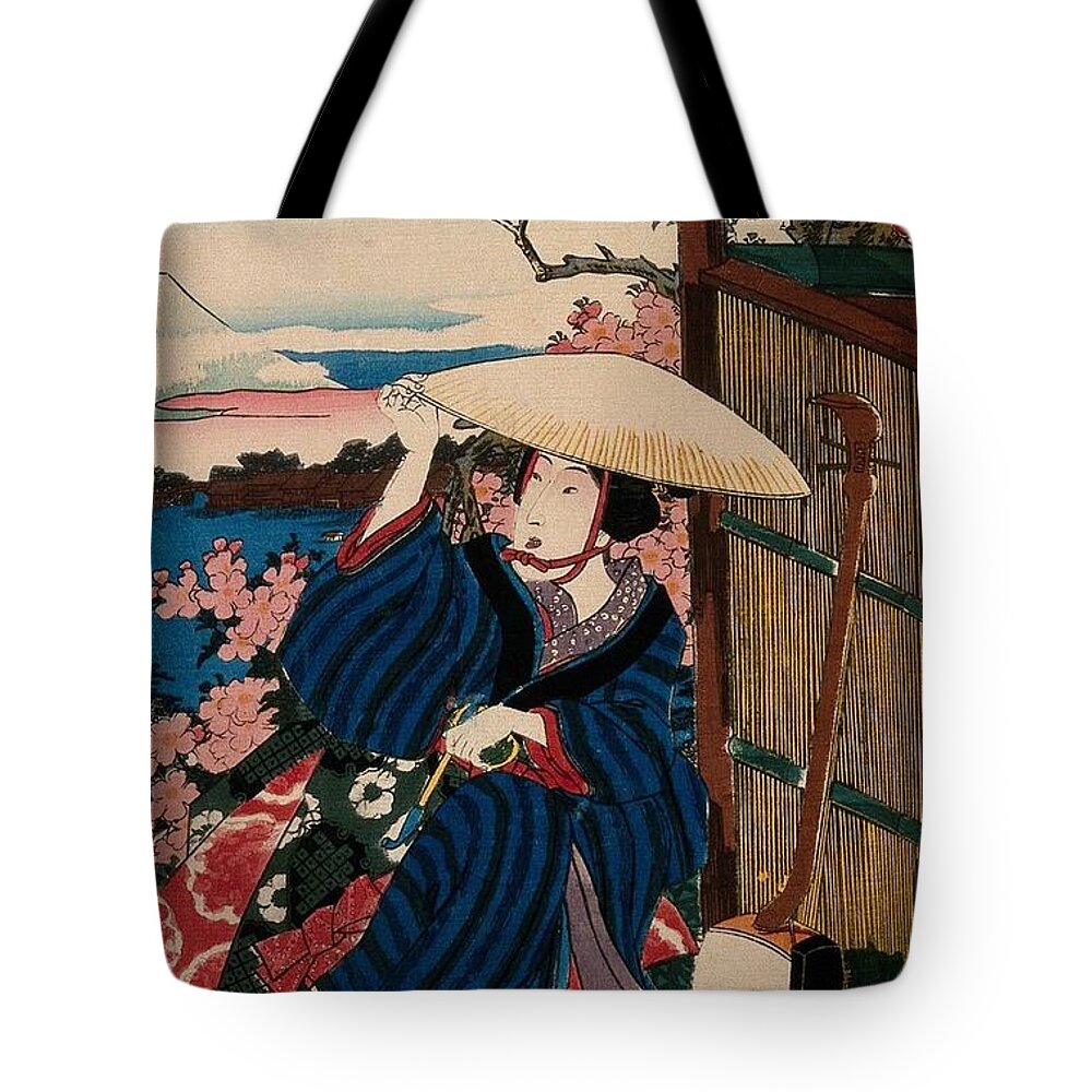 A Kneeling Woman In A Broad Straw Hat Tote Bag featuring the painting A kneeling woman in a broad by Artistic Rifki