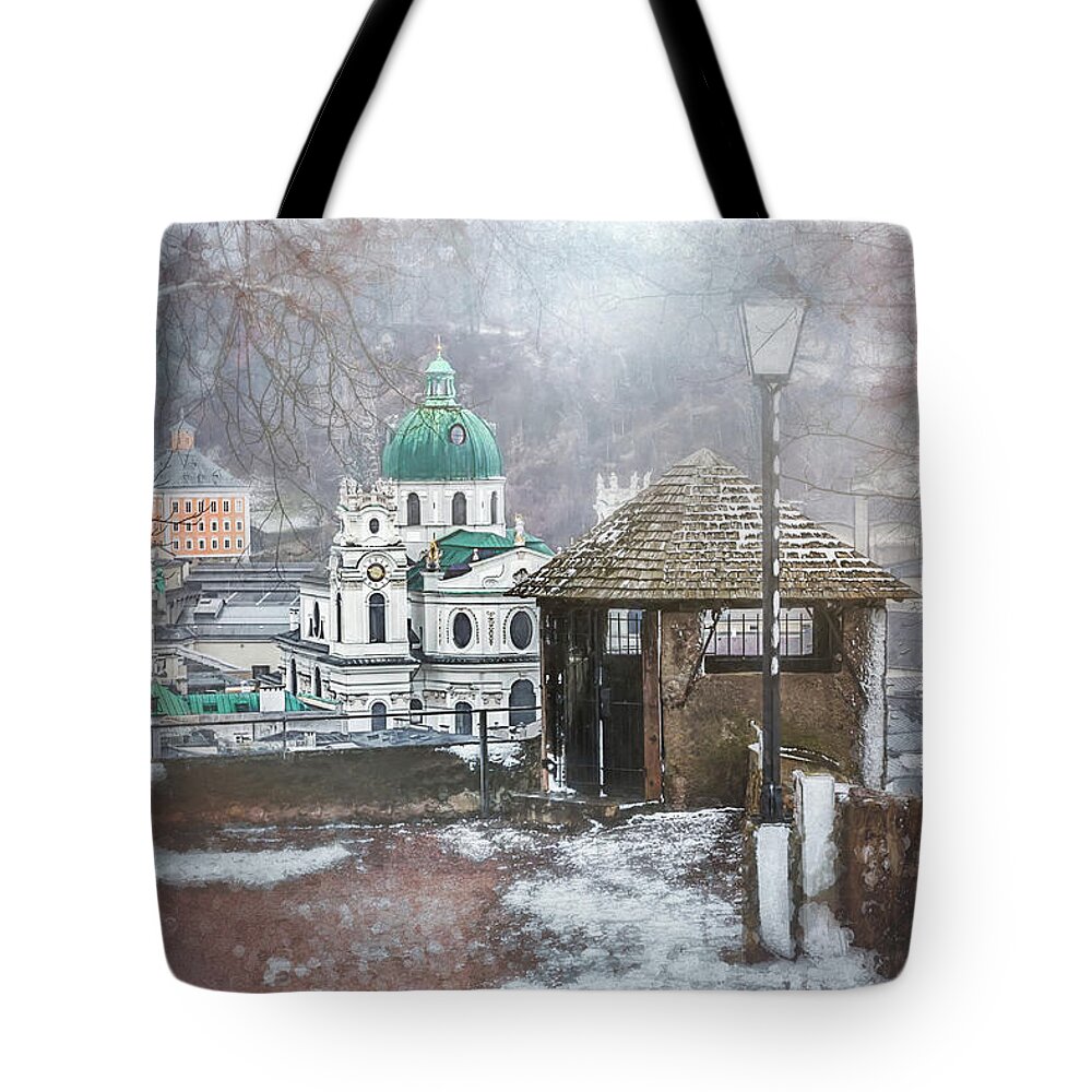 Salzburg Tote Bag featuring the photograph A Little Snow in Salzburg by Carol Japp