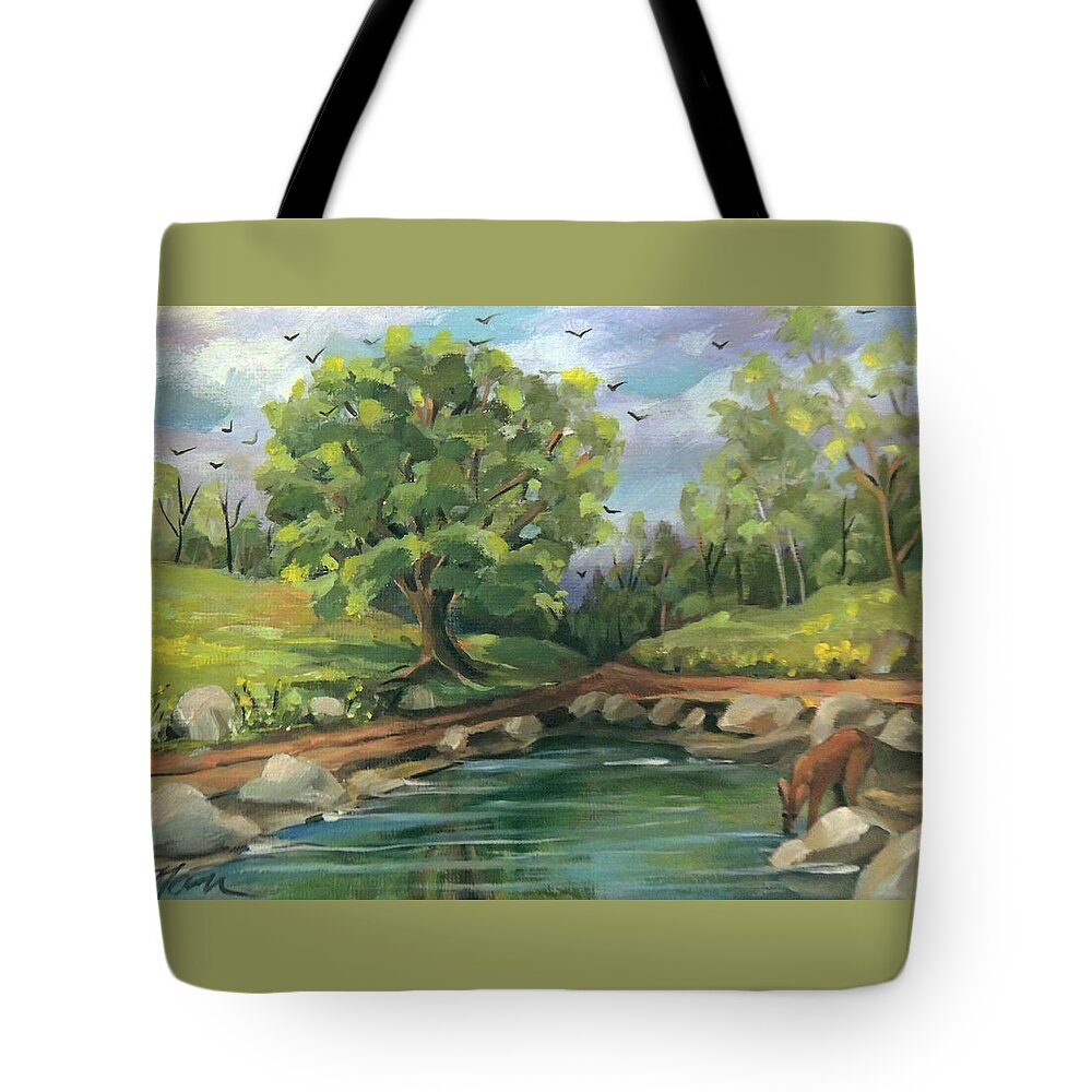 Spring Tote Bag featuring the painting A Little Spring by Nancy Griswold
