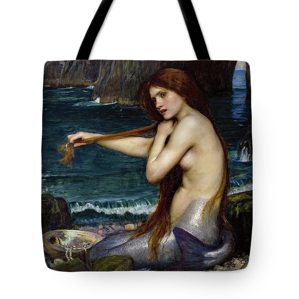 Waterhouse Tote Bag featuring the painting A Mermaid, 1900 by John William Waterhouse RA