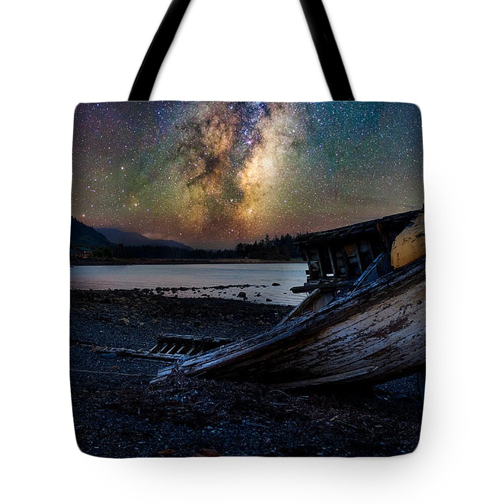 Craig Tote Bag featuring the photograph A Milkyway Boat wreck by Bradley Morris