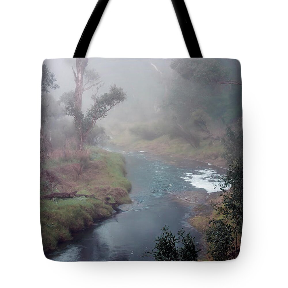 Waterway Tote Bag featuring the photograph A Misty Morning in Bridgetown 2. Western Australia by Elaine Teague