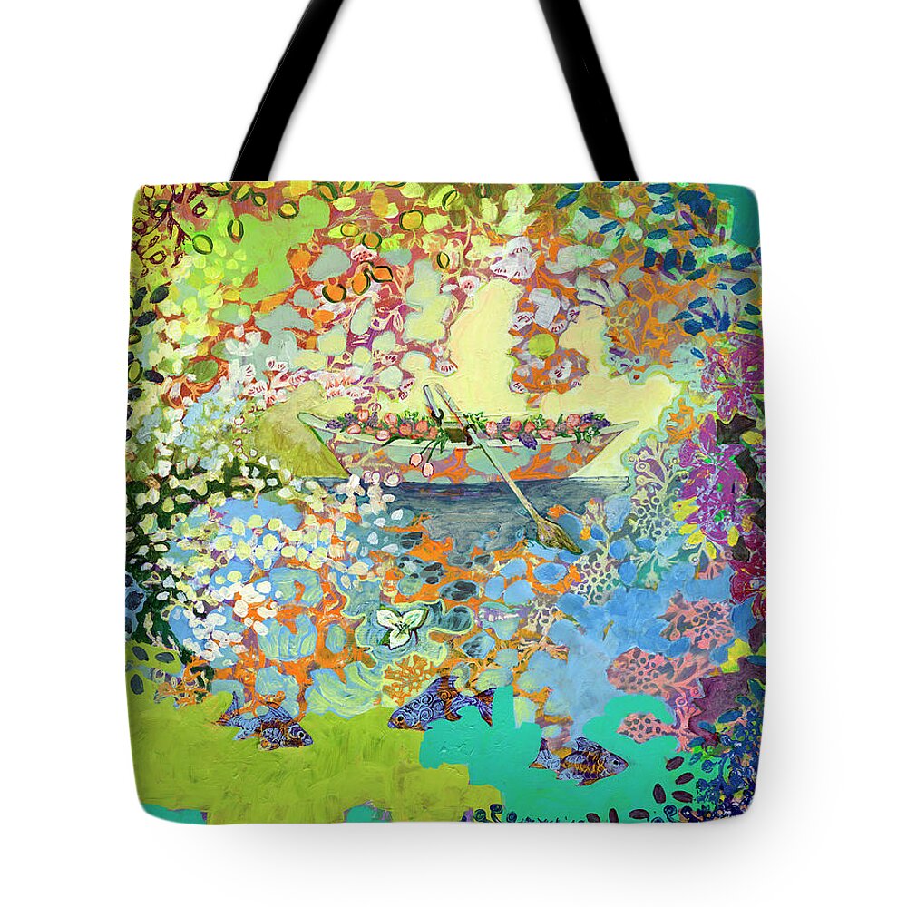 Boat Tote Bag featuring the painting A Moment of Reflection by Jennifer Lommers
