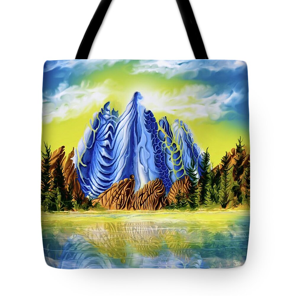 Galaxy Tote Bag featuring the digital art A Mountain somewhere in this Galaxy by Darren Cannell