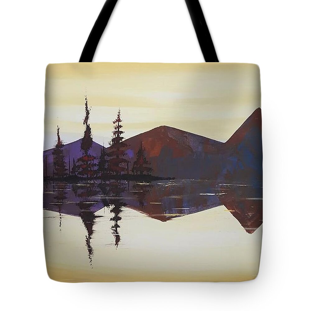 Mountains Tote Bag featuring the painting A Northern Reflection by April Reilly