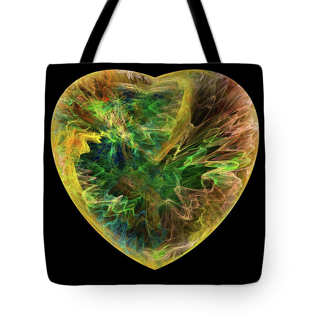 Abstract Tote Bag featuring the digital art A Passionate Yellow Heart by Manpreet Sokhi