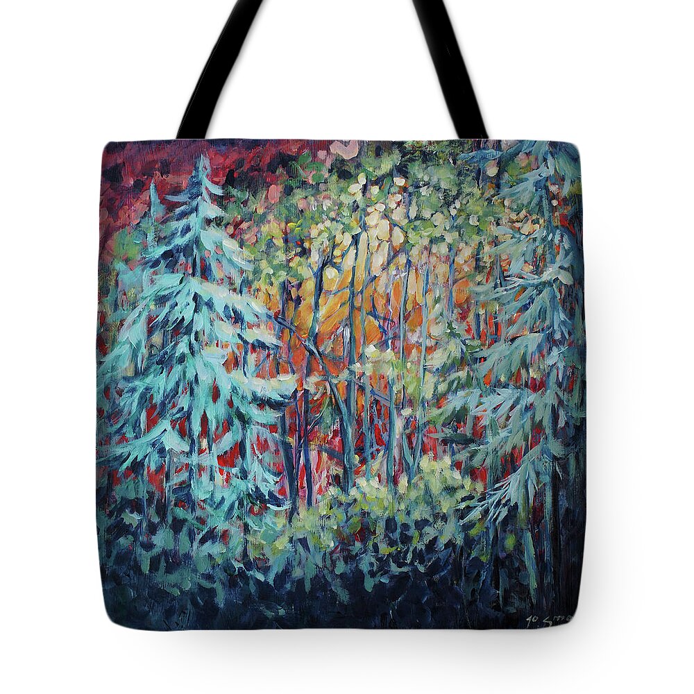Forest Tote Bag featuring the painting A Patch of Light by Jo Smoley