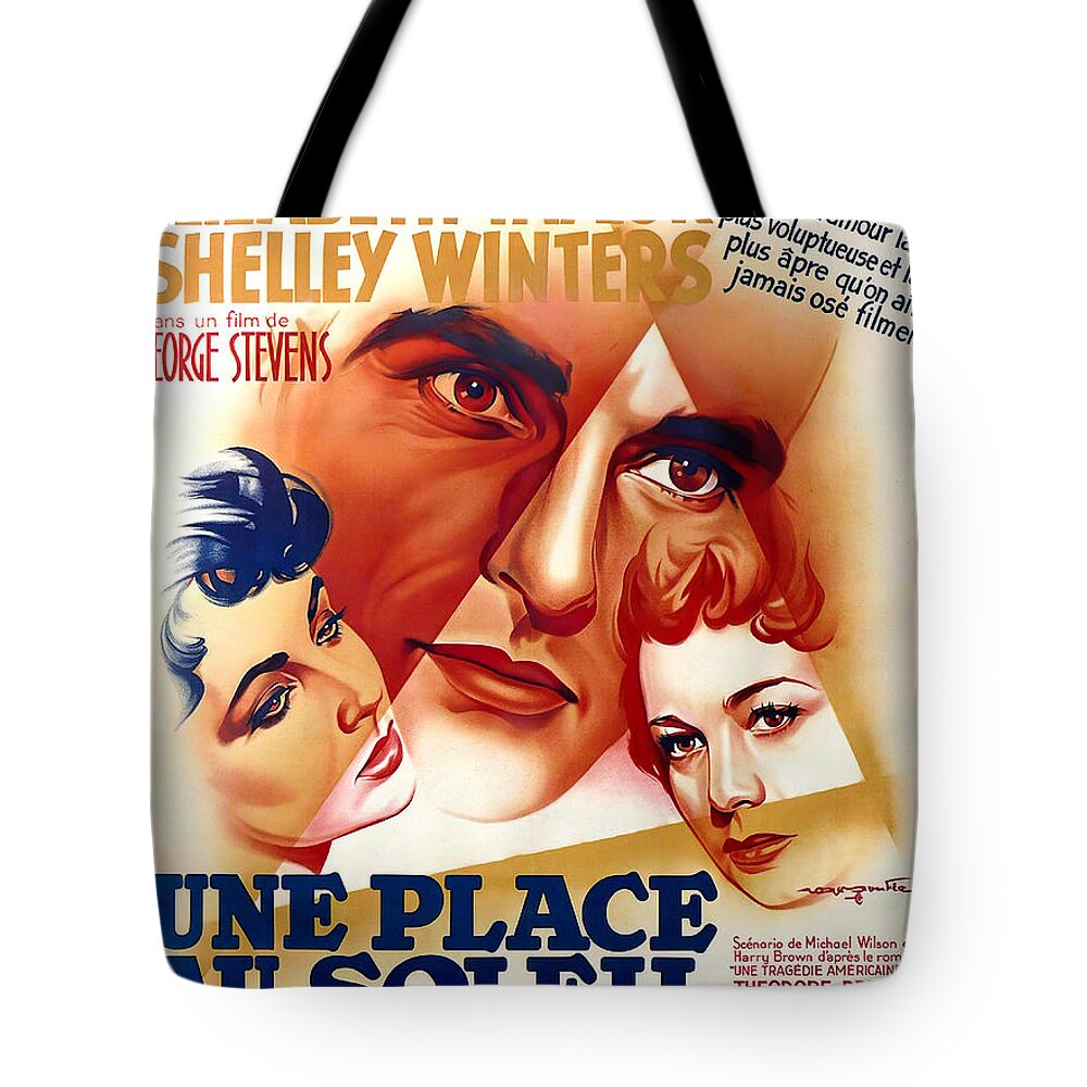 Soubie Tote Bag featuring the mixed media ''A Place in the Sun'',1951 - art by Roger Soubie by Movie World Posters