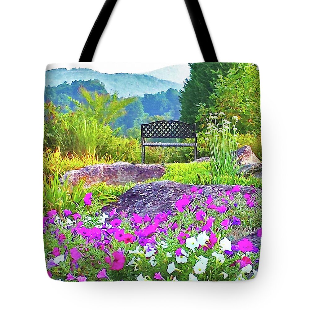 Mountains Tote Bag featuring the photograph A Place to Ponder by Sharon Williams Eng
