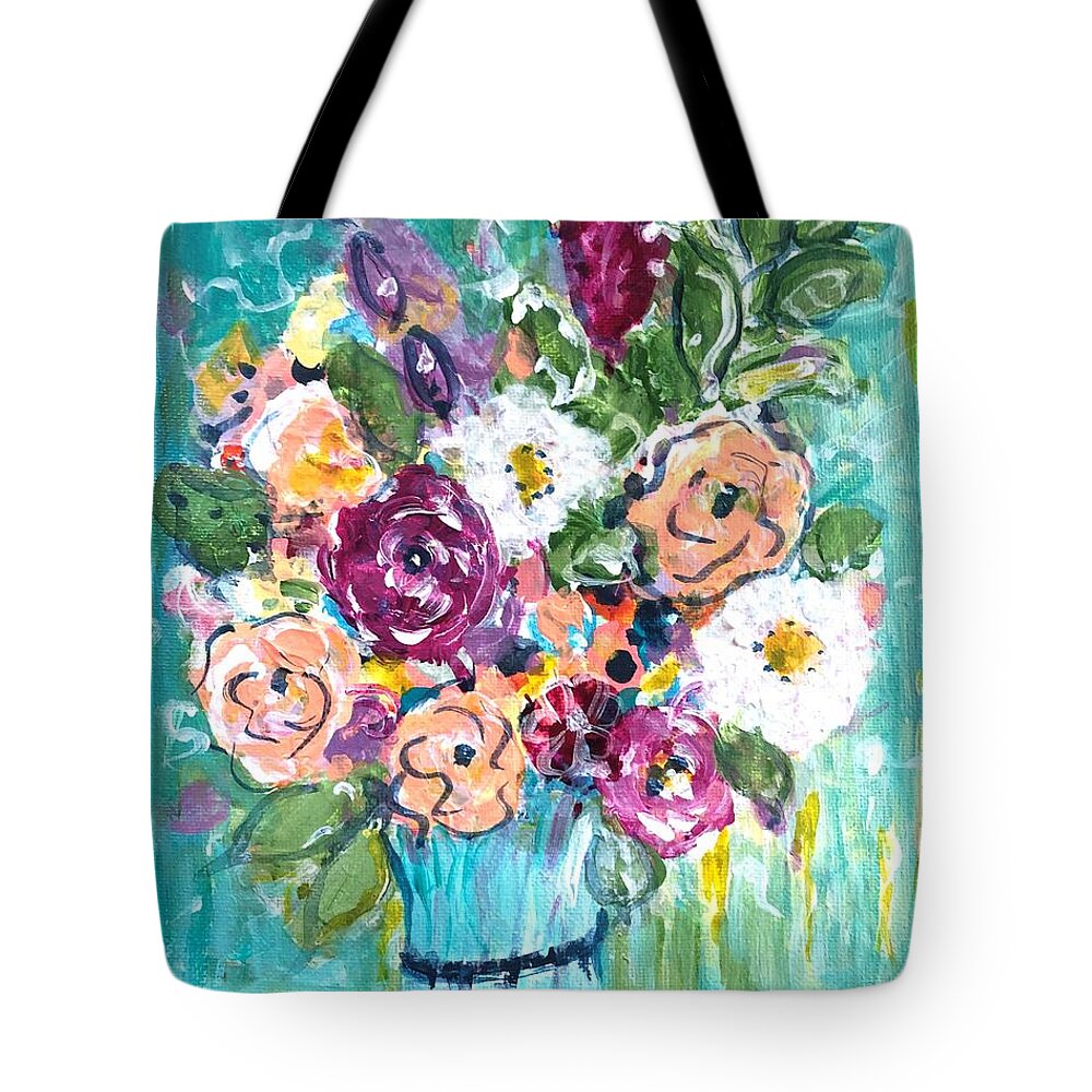 Flowers Tote Bag featuring the painting A Pocket Full of Posies by Jacqui Hawk