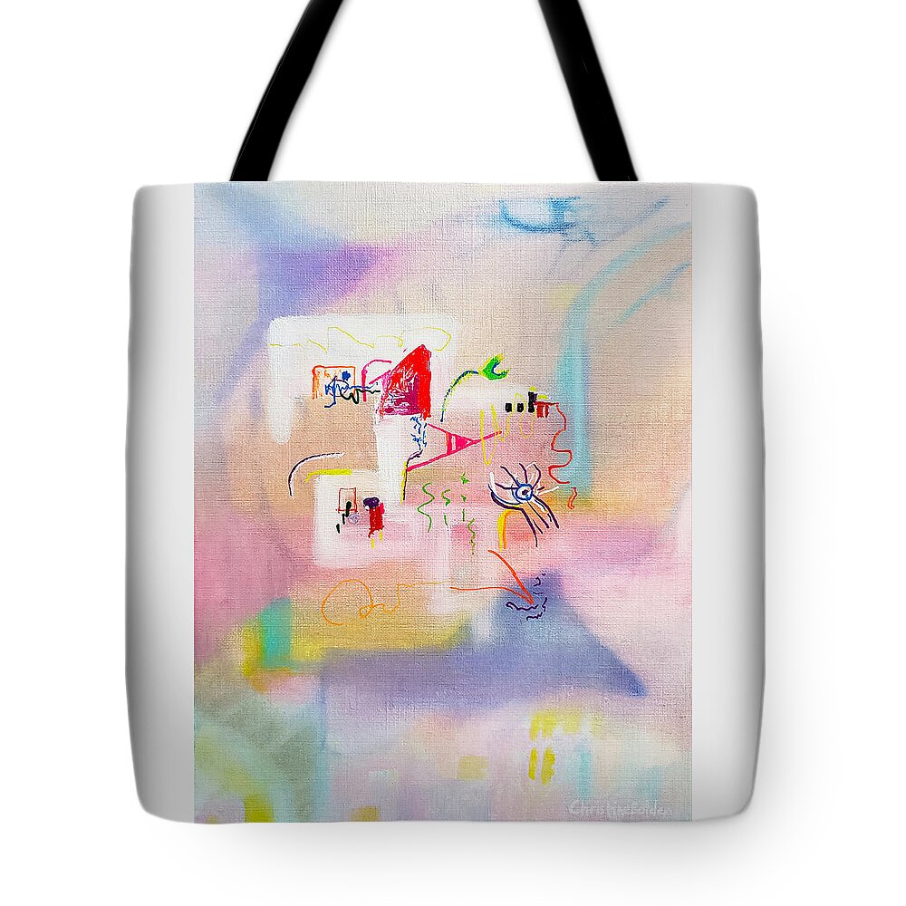 Abstract Tote Bag featuring the painting A Queen Triggerfish Tale by Christine Bolden