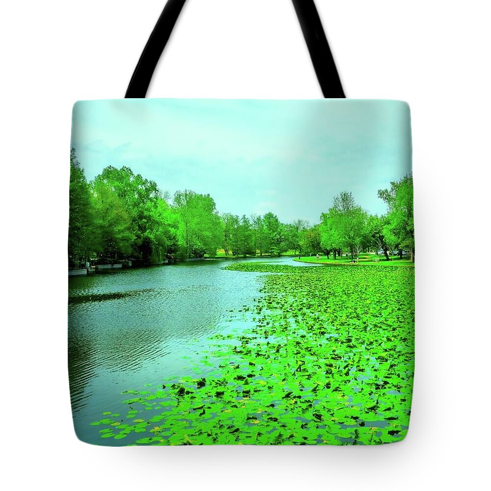 Landscape Tote Bag featuring the photograph A River of Lillies by Diana Mary Sharpton