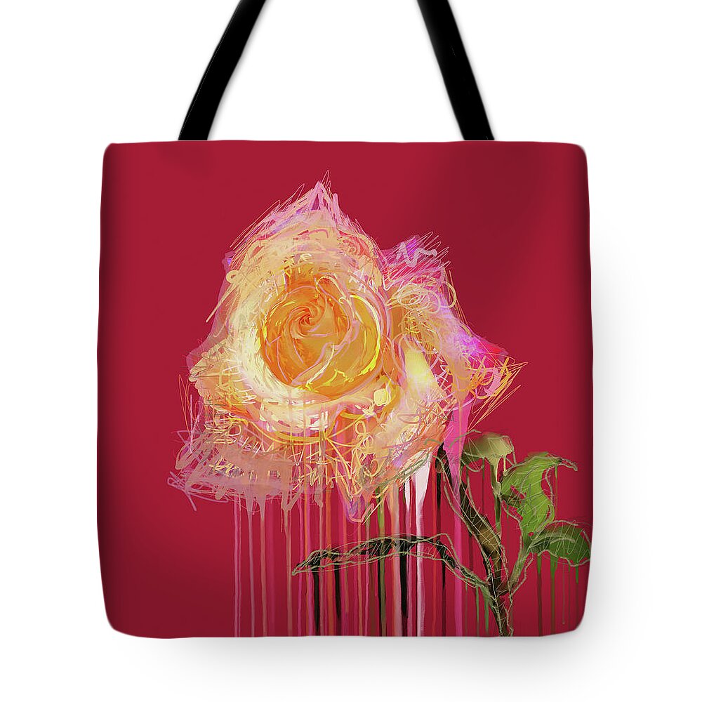 Rose Tote Bag featuring the mixed media A Rose By Any Other Name - Red by BFA Prints