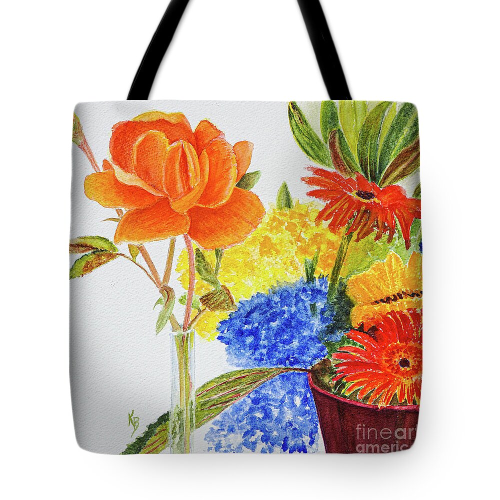 Flowers Tote Bag featuring the painting A Rose is a Rose by Karen Fleschler