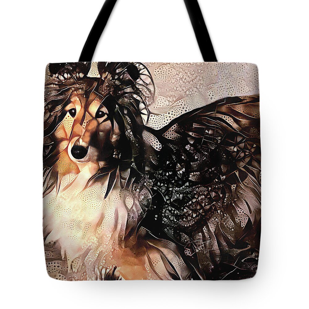 Shelties Tote Bag featuring the digital art A Sheltie Named Boots by Peggy Collins