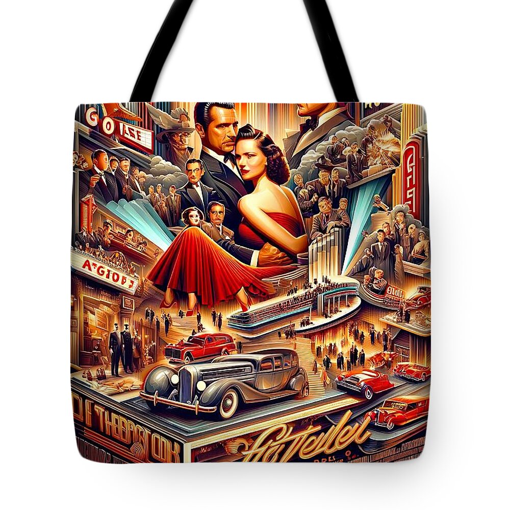 Ai-enhanced Tote Bag featuring the digital art A simulated collage vintage movie poster - 2 by Movie World Posters