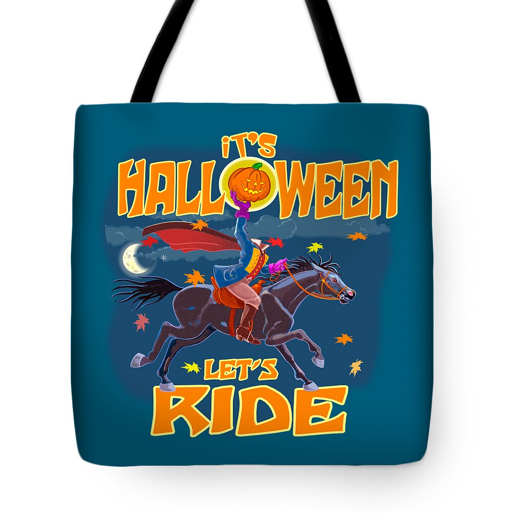 Headless Horseman Tote Bag featuring the mixed media A Sleepy Hollow Halloween by J L Meadows