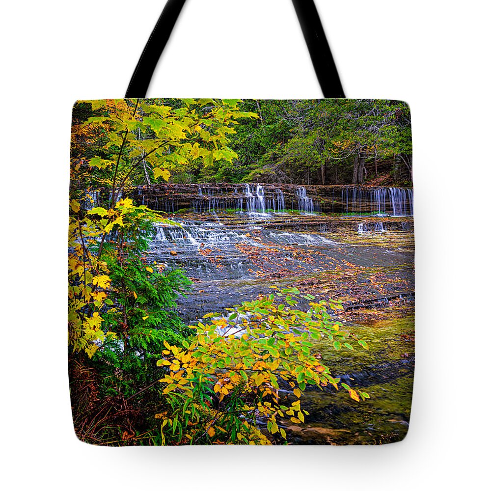 Autrain Falls Tote Bag featuring the photograph A Special Place by Peg Runyan