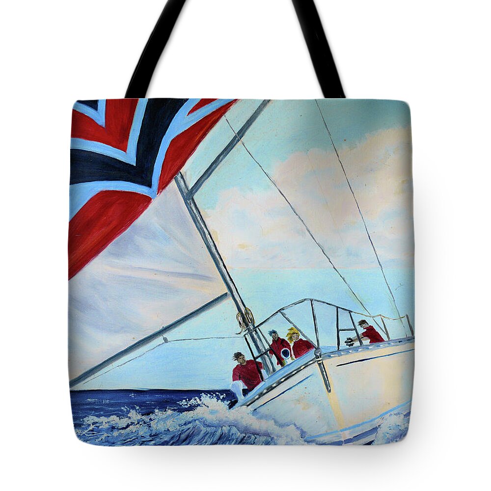 Spinnaker Tote Bag featuring the painting A Spinnaker Day  by Joel Smith