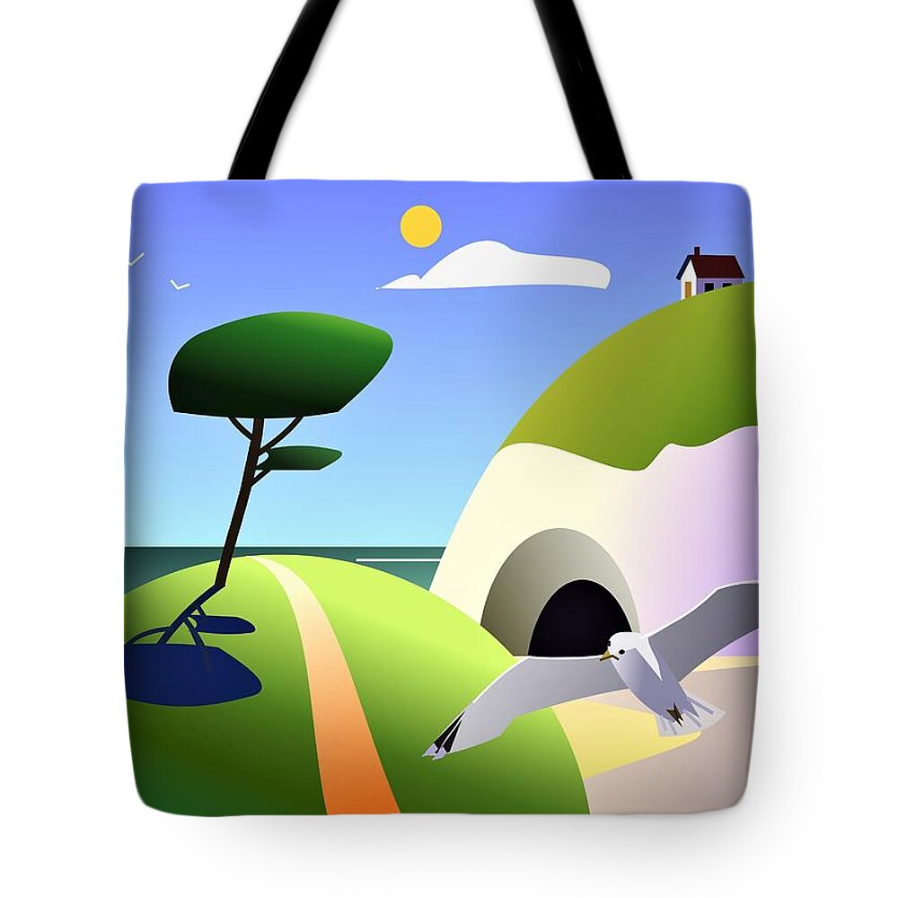Coastal Tote Bag featuring the digital art A Sunny Outlook by Fatline Graphic Art