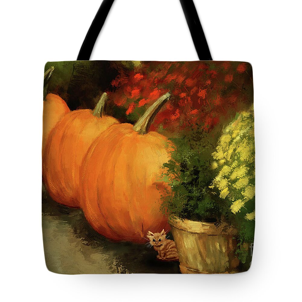 Halloween Tote Bag featuring the digital art A Tiny Halloween Surprise by Lois Bryan